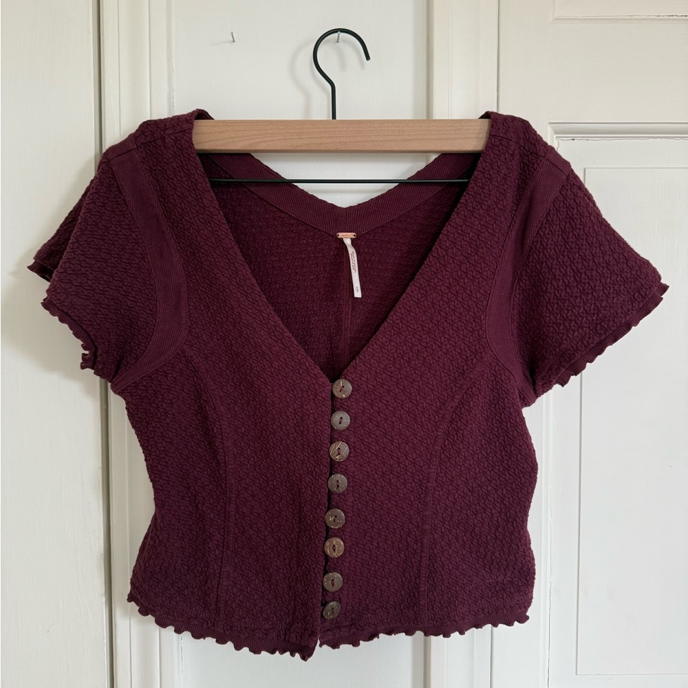 Burgundy Button Front Sand Castle Cardi Top